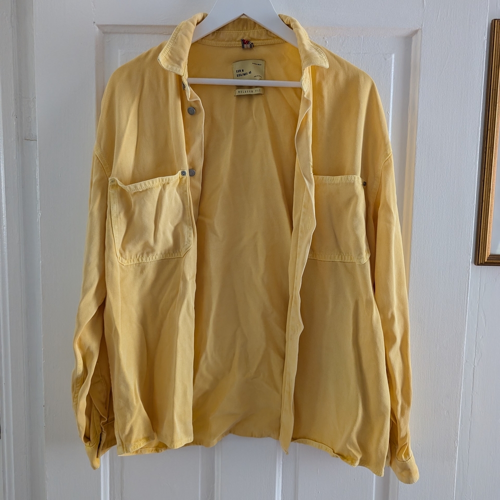 Zara washed yellow button up oversized shirt shacket